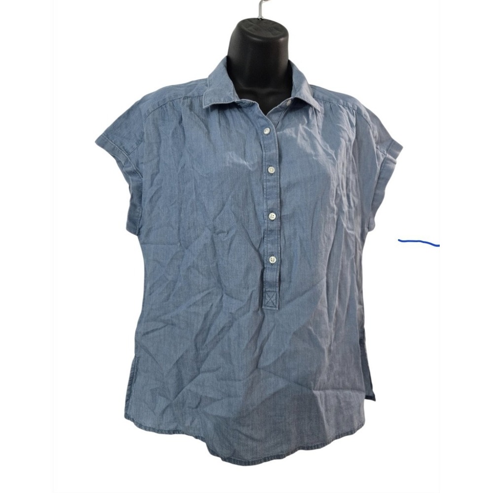 Lucky Brand NWT Denim Blue Tencel Henley Shirt Cap‎ Sleeve Blouse Women's XS